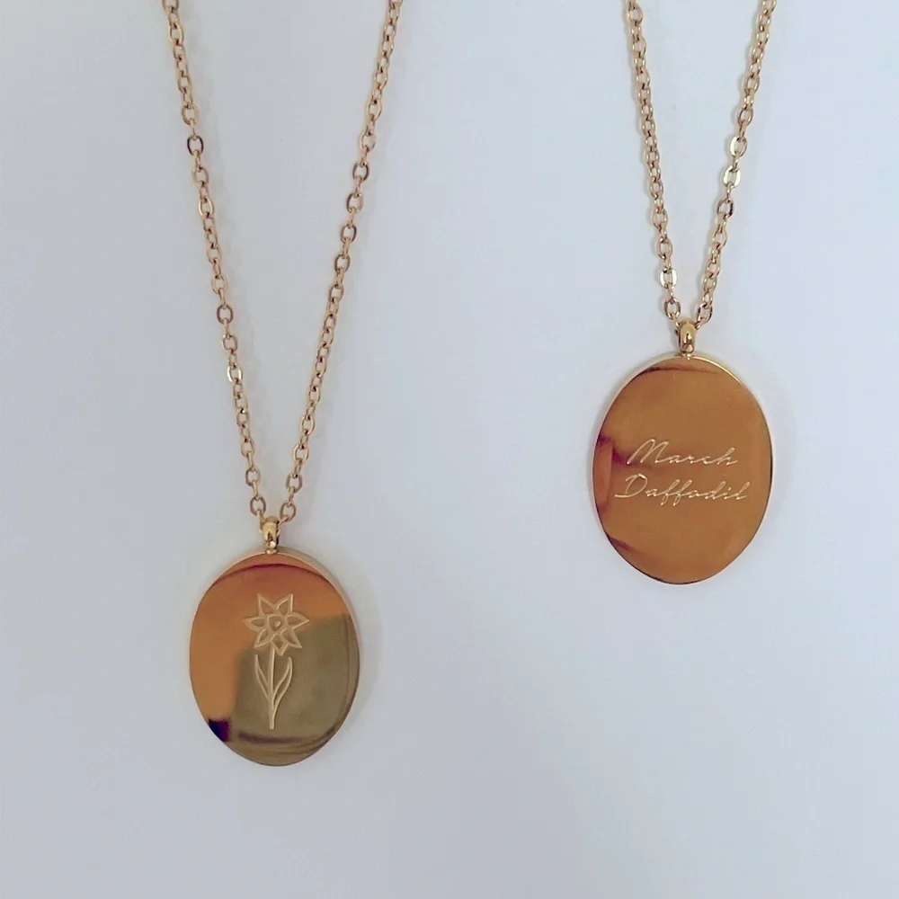 18k Gold Plated March Birthflower Pendant Necklace - Picture 1 of 7